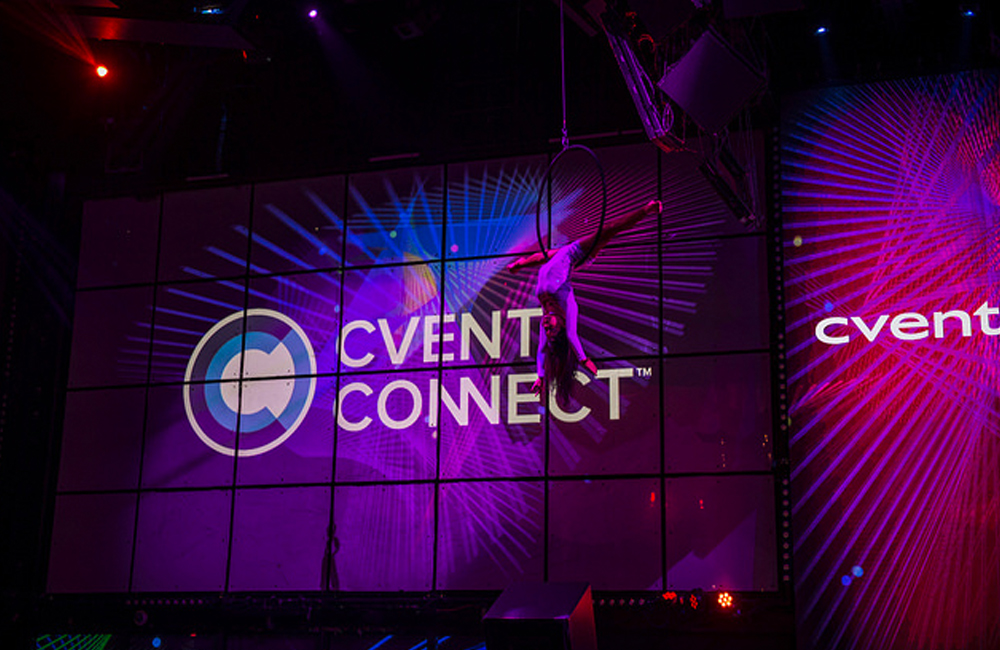 A display with Cvent CONNECT 2023 logo projected onto it.